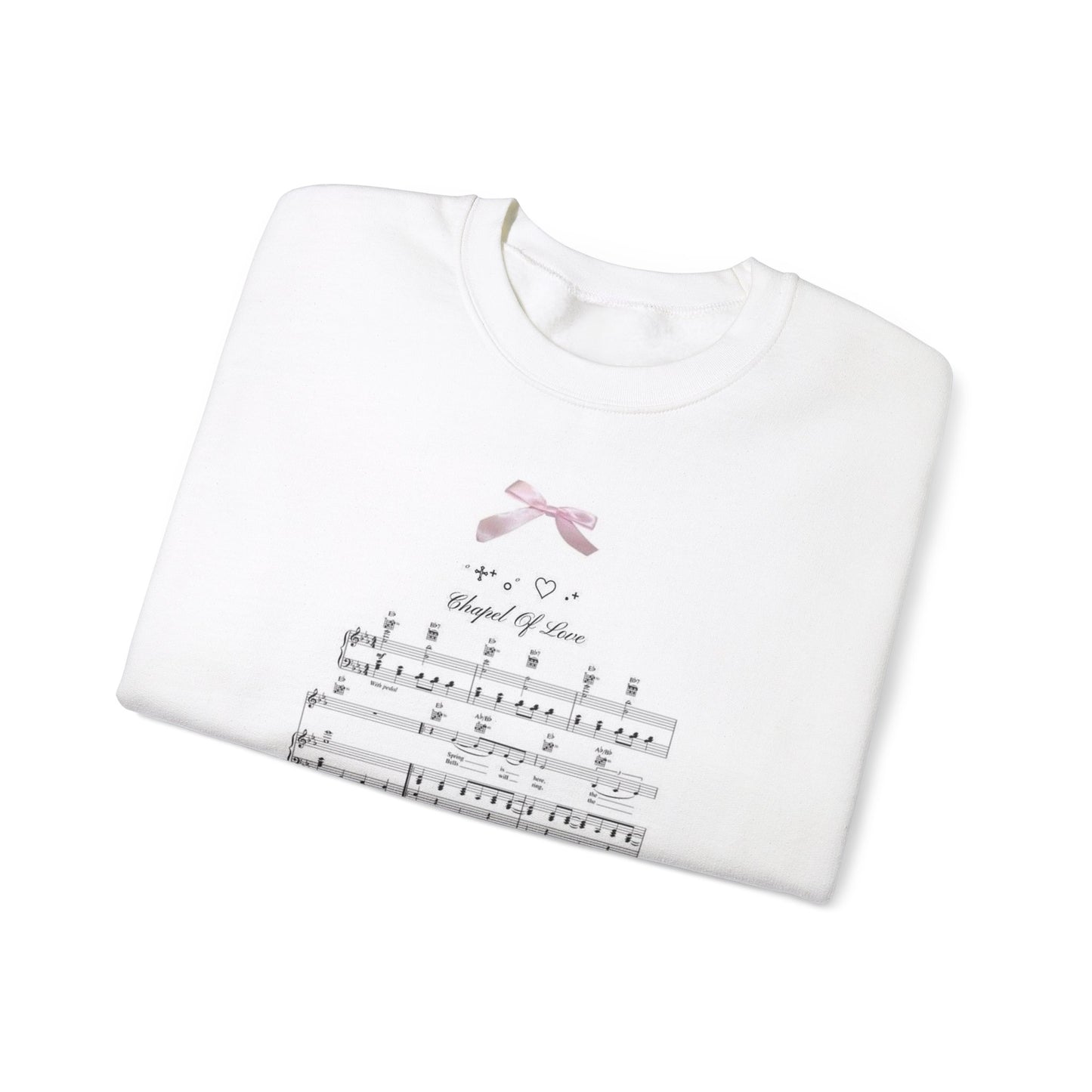 Chapel of Love Virgin Mary Lana Del Rey Pink Bow Lace Music Notes Coquette Lolita Dollette White Angel Grunge Crewneck Sweatshirt