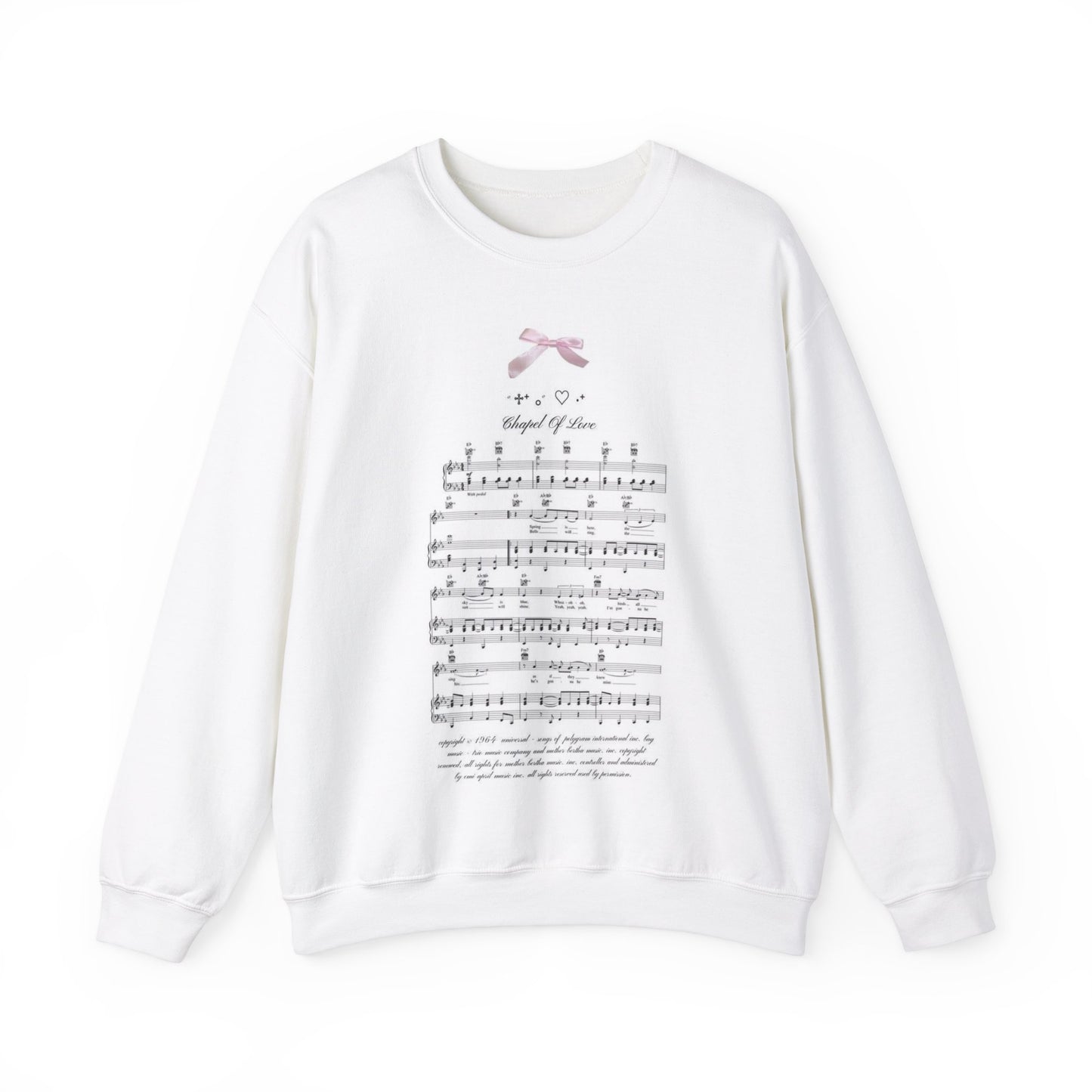 Chapel of Love Virgin Mary Lana Del Rey Pink Bow Lace Music Notes Coquette Lolita Dollette White Angel Grunge Crewneck Sweatshirt
