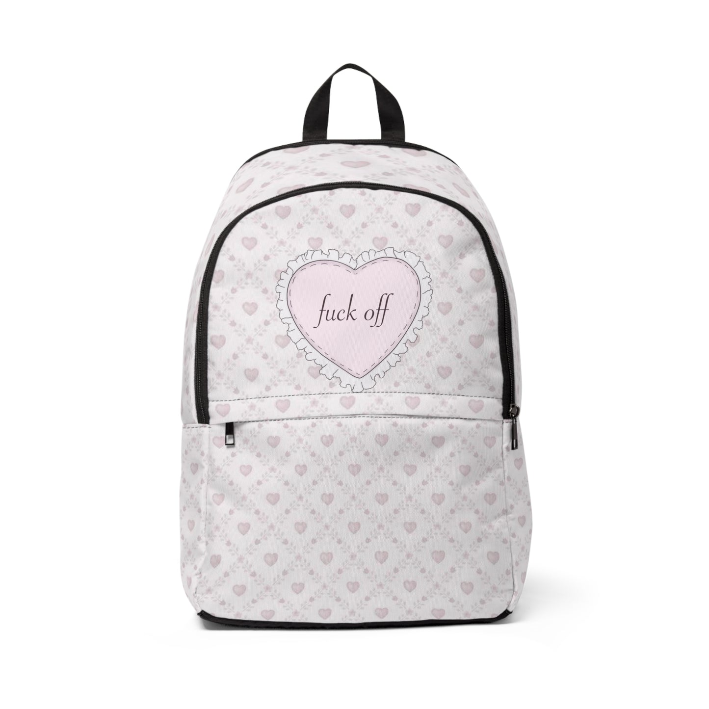 Baby Pink F*CK OFF Heart Fabric Backpack