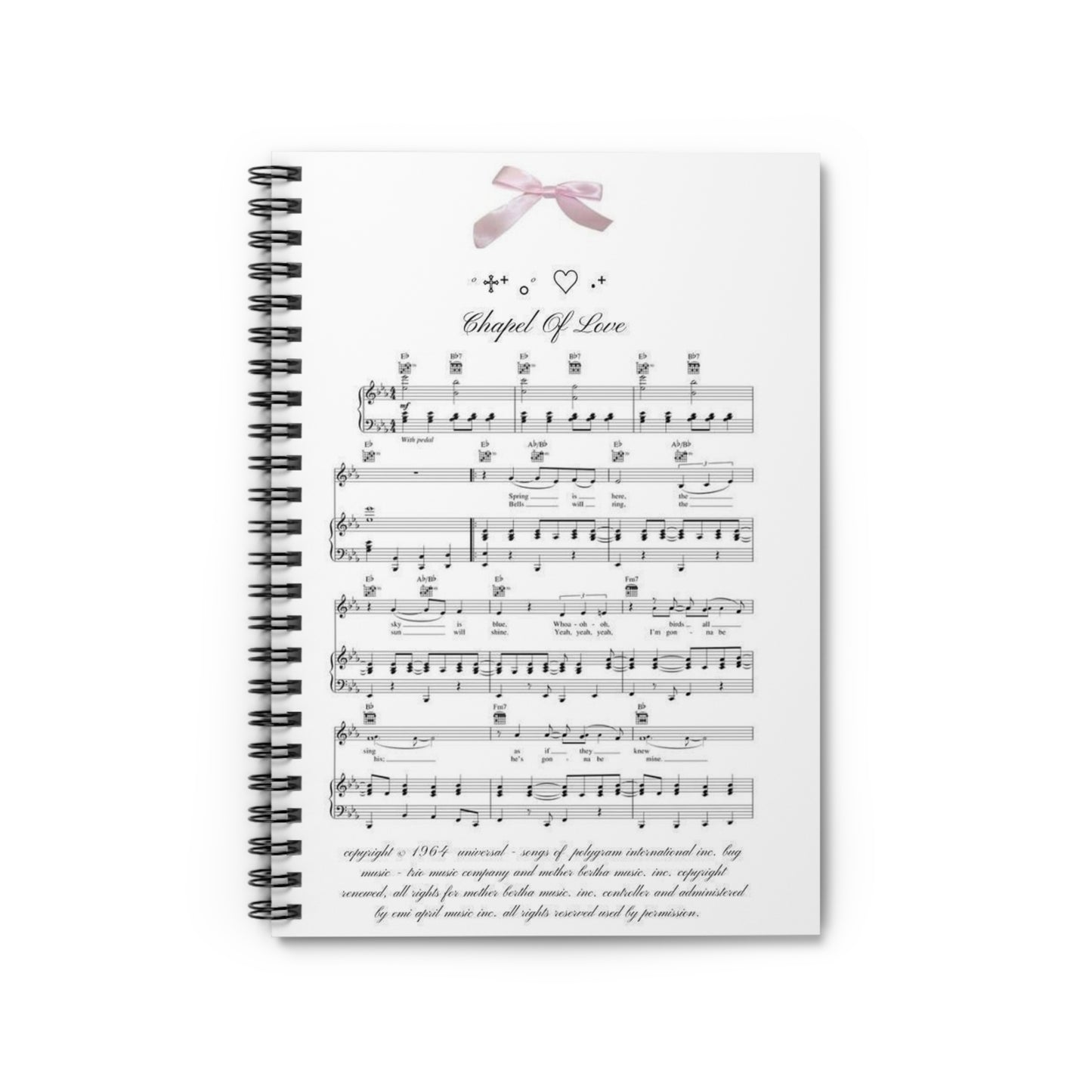 Chapel of Love Virgin Mary Pink Bow Lace Music Notes Dollette White Angel Spiral Notebook - Ruled Line