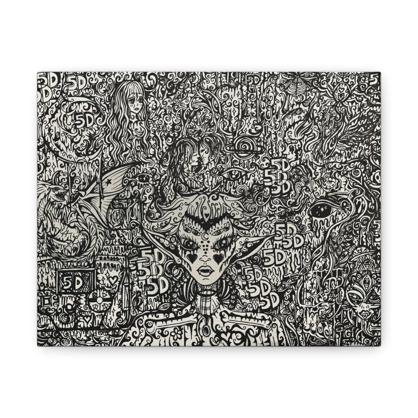5th dimension Cyber Fairy Elf Space Alien Micropen Line Art Ink Canvas Gallery Wraps