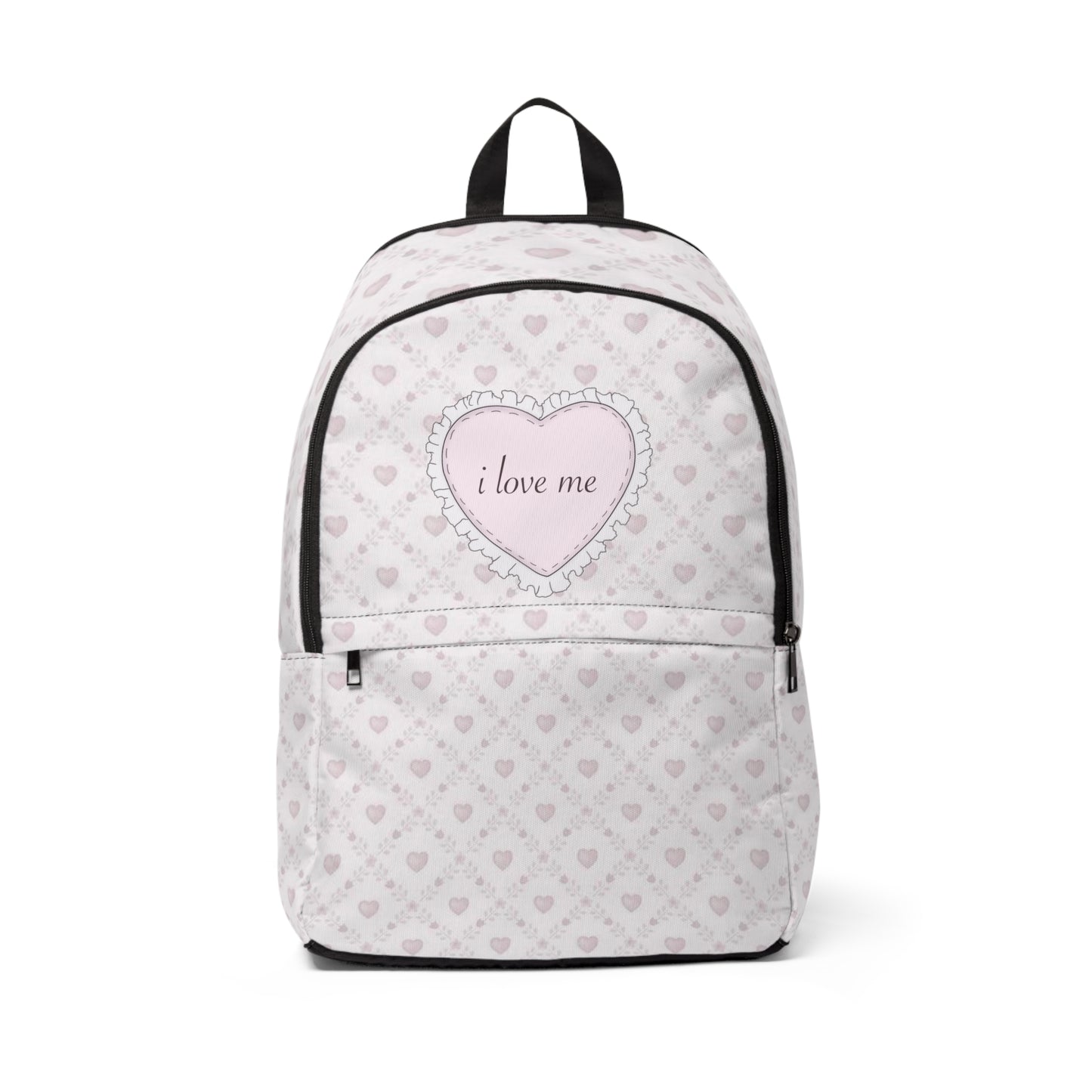 Baby Pink I LOVE ME Heart Fabric Backpack
