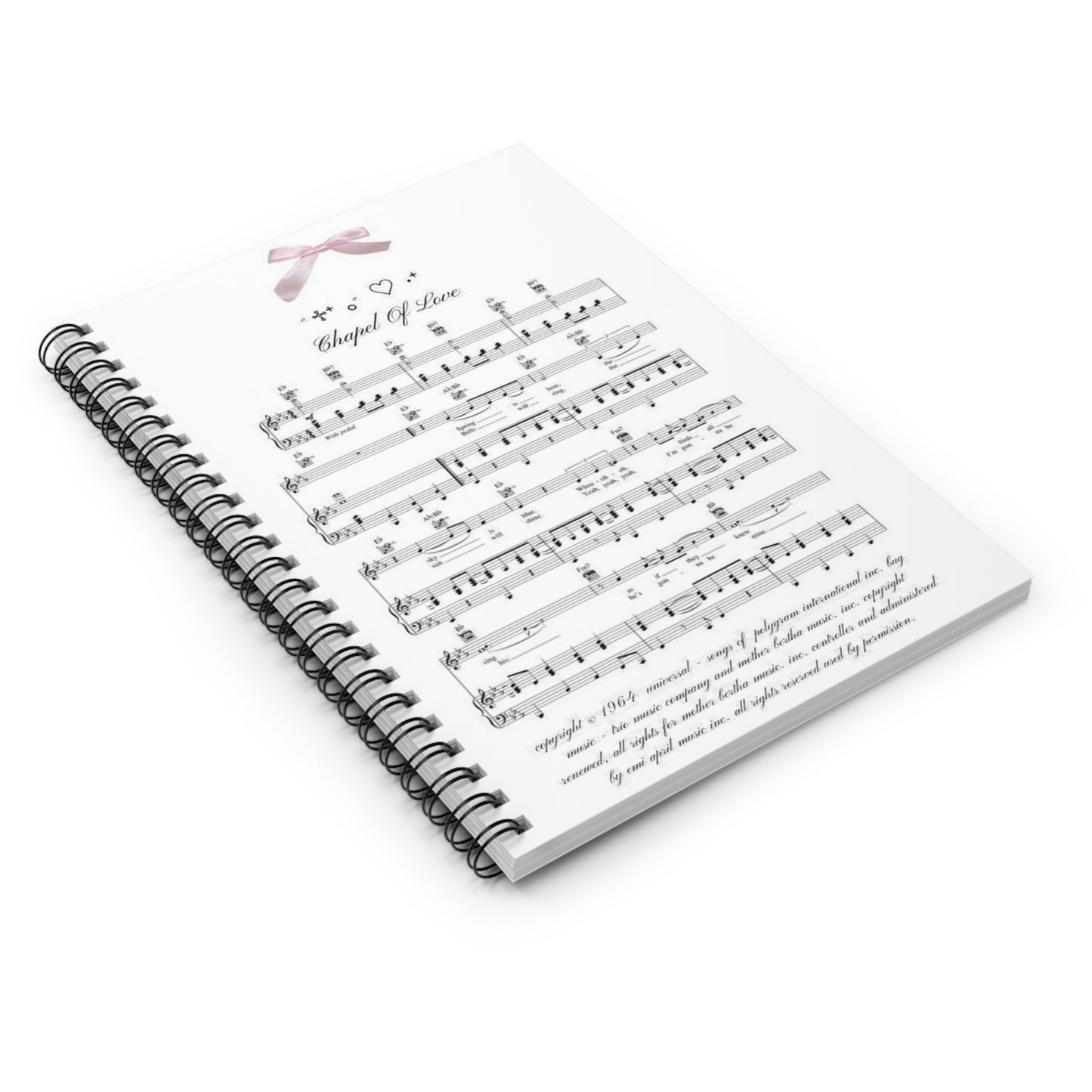 Chapel of Love Virgin Mary Pink Bow Lace Music Notes Dollette White Angel Spiral Notebook - Ruled Line