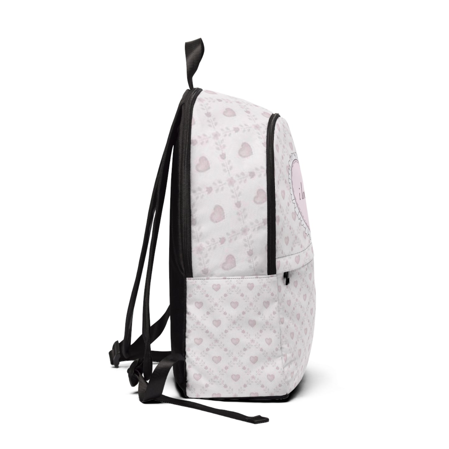 Baby Pink I LOVE ME Heart Fabric Backpack