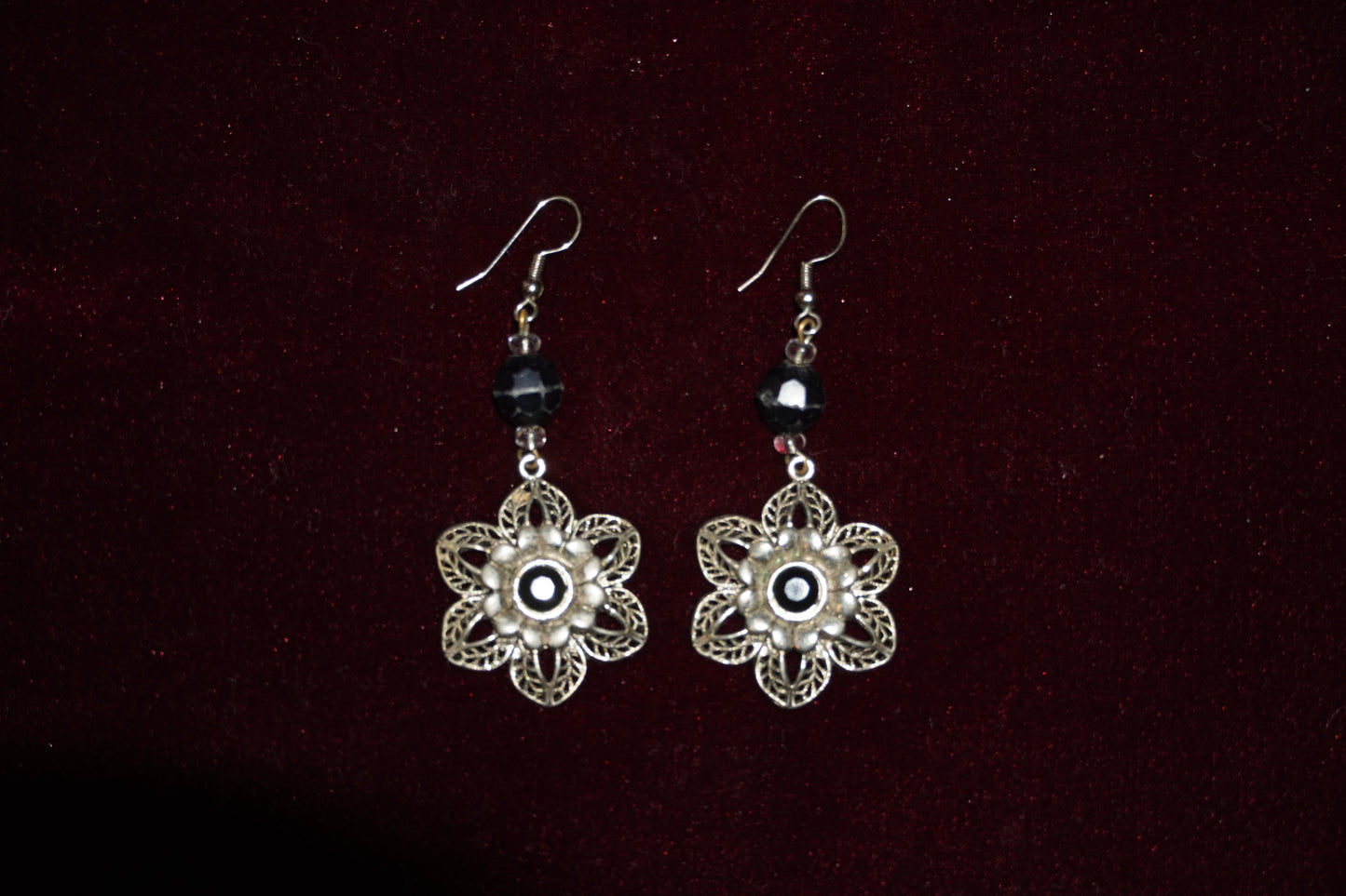 Celestial Flower Sun Black Obsidian Earrings ❀