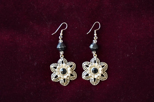 Celestial Flower Sun Black Obsidian Earrings ❀